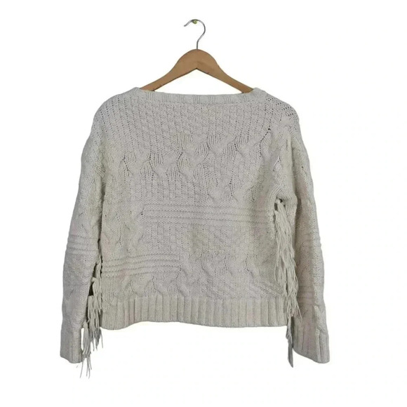 Zara Chunky Knit  Fringe Crop Sweater Cream Size Medium - Picture 6 of 13